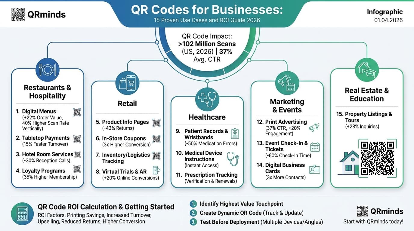 İşletmeler İçin QR Kod: 15 Kanıtlanmış Kullanım Alanı ve ROI Rehberi 2026