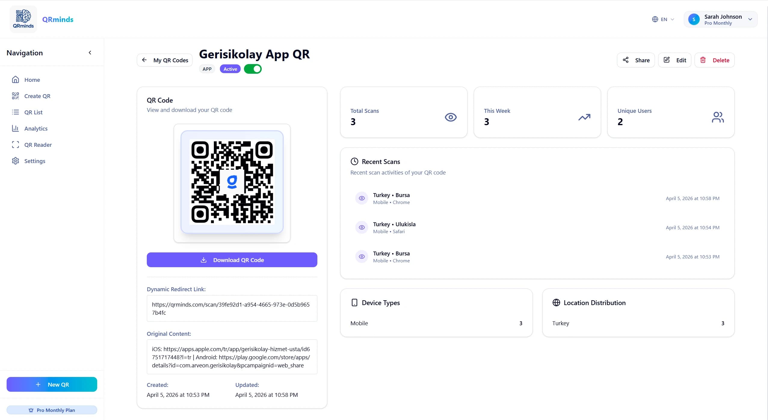 QR List Management Screenshot