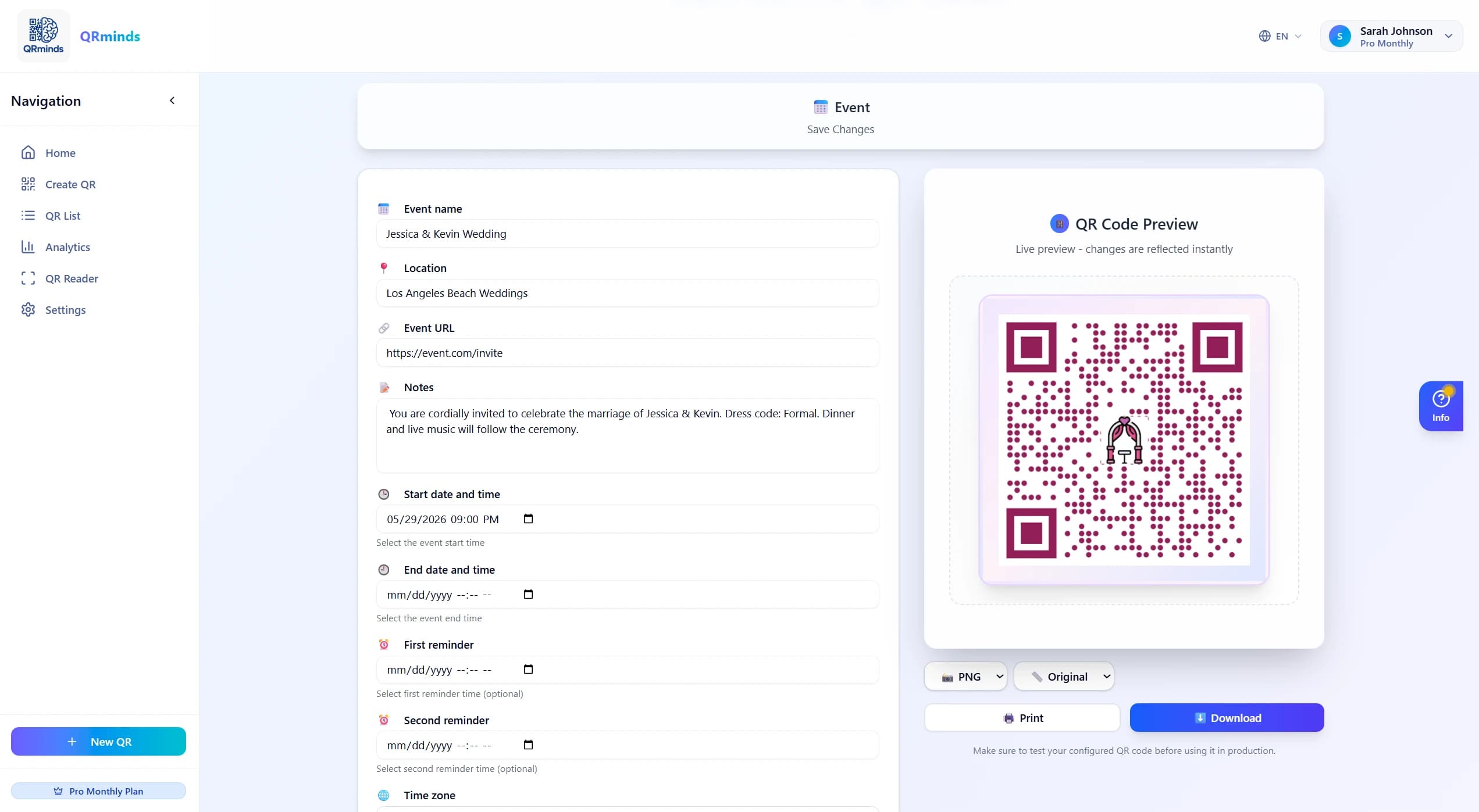 Dynamic QR Edit Screenshot